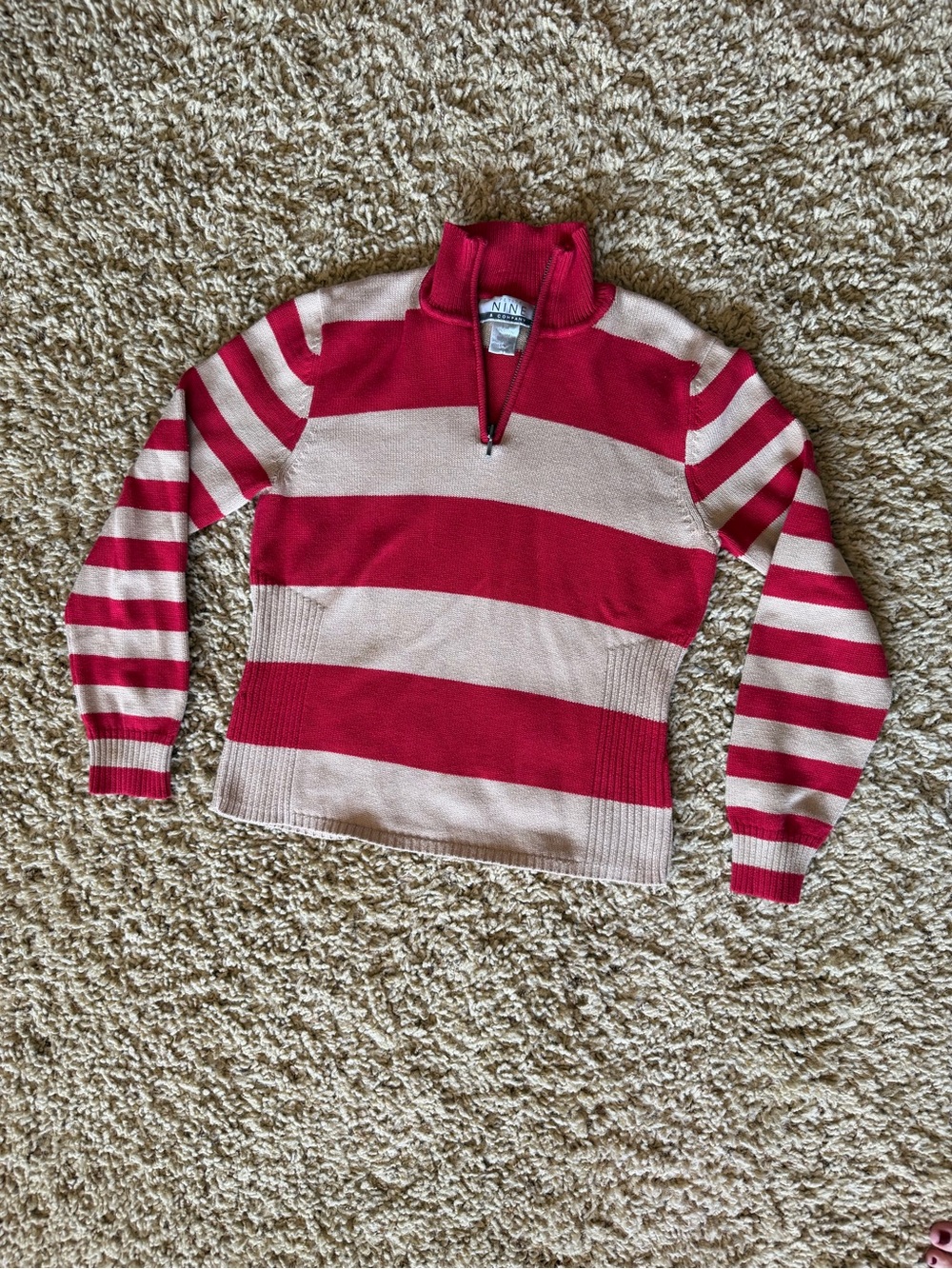 Petite Nine & Company Pink Striped Quarter Zip Sweater MP